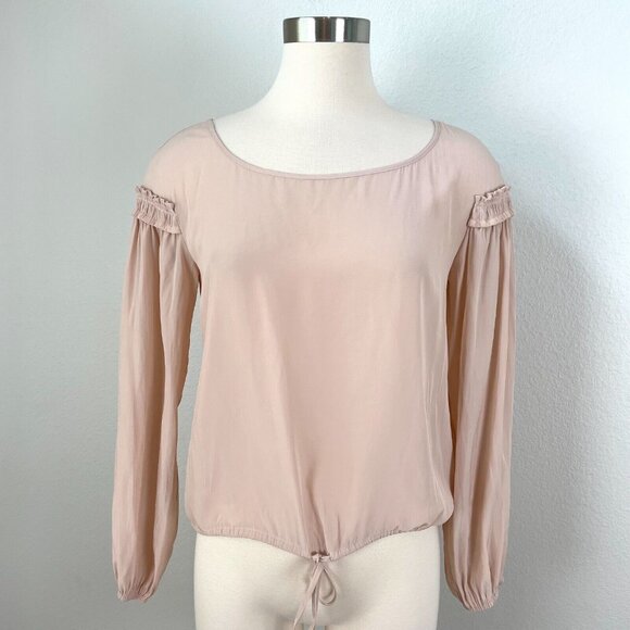 Ramy Brook Womens XXS Light Pink Blouse Long Sleeve Drawstring Hem Shirt Top - Picture 1 of 11